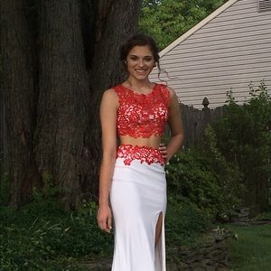 Red and white (two peice); Faviana prom dress